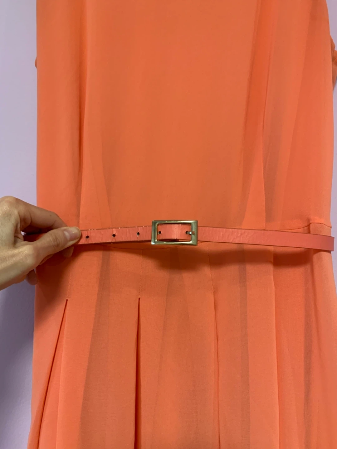 Coral Sleeveless Dress with Belt - photo 2