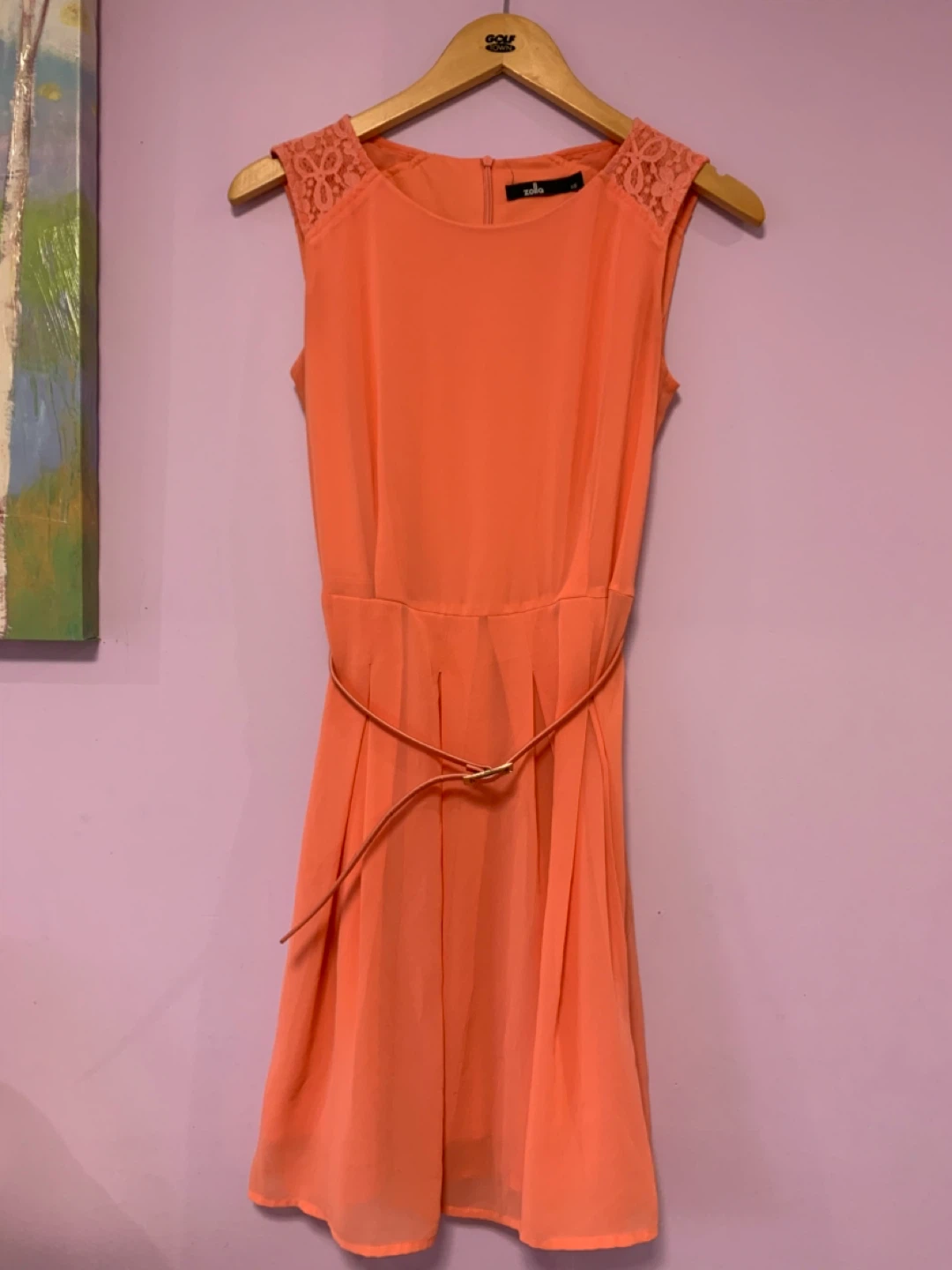 Coral Sleeveless Dress with Belt - photo 3
