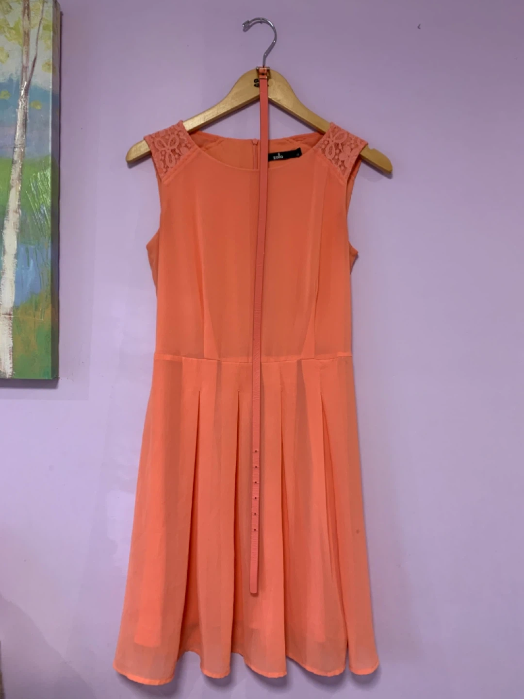 Coral Sleeveless Dress with Belt