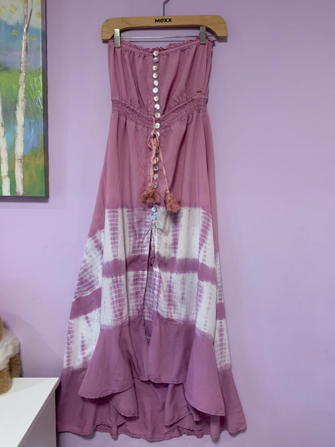 Guess Strapless Maxi Dress with Tie-Dye Detail