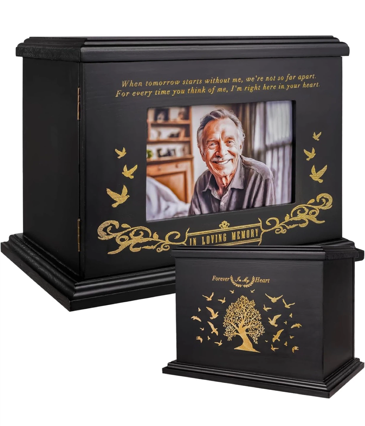 Black "In Loving Memory" Urn with Photo Frame