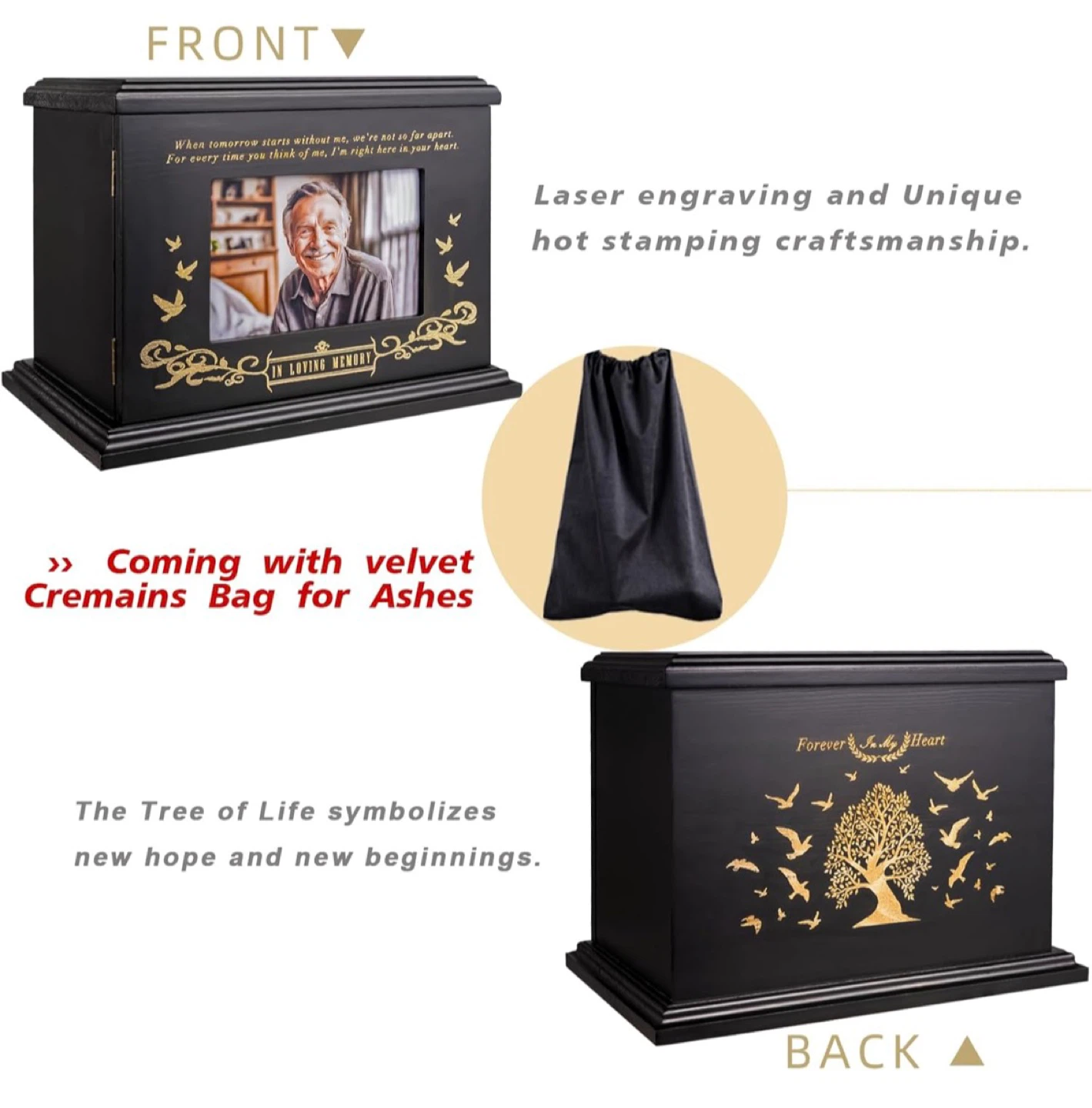 Black "In Loving Memory" Urn with Photo Frame - photo 3