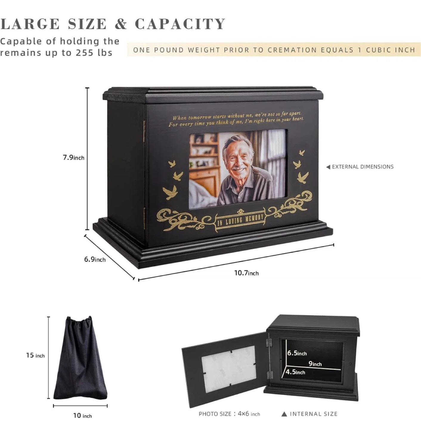 Black "In Loving Memory" Urn with Photo Frame - photo 2