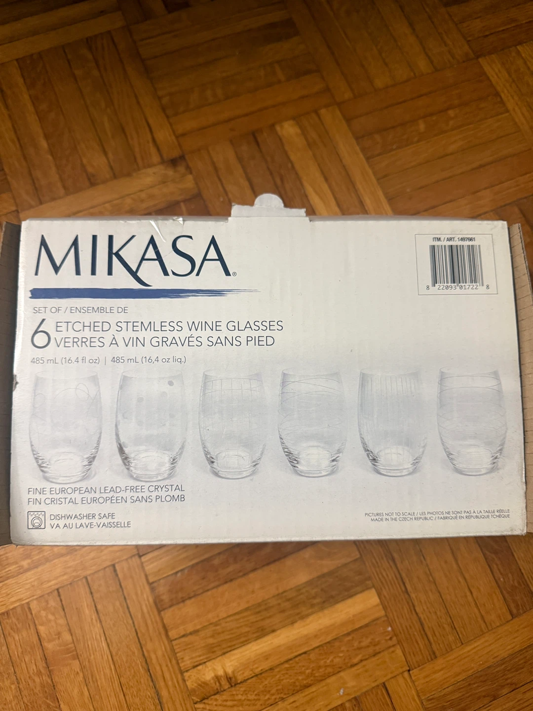Mikasa Set of 6 Etched Stemless Wine Glasses , Brand new