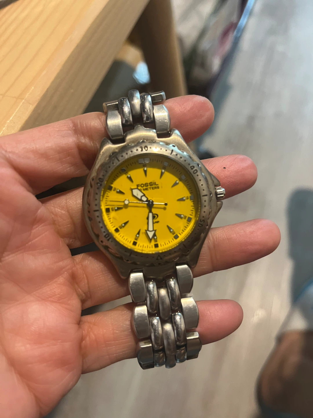Vintage Fossil Blue Men's Watch - Yellow Dial