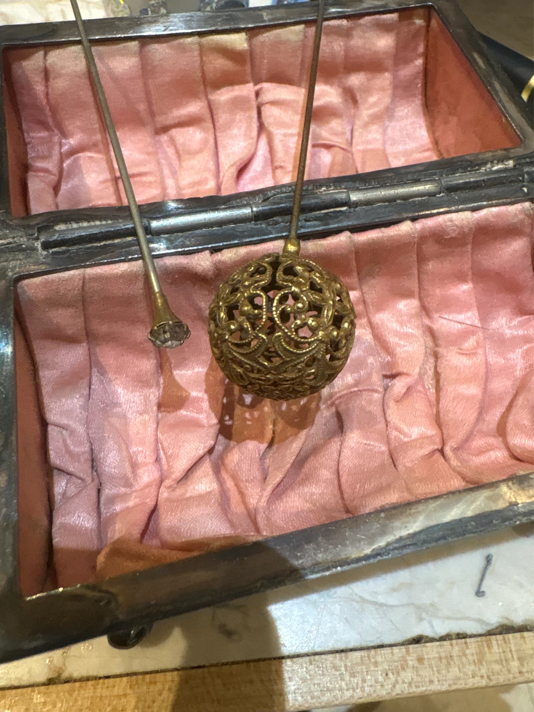 Antique Victorian Style Hat Pin Set with Ornate Box