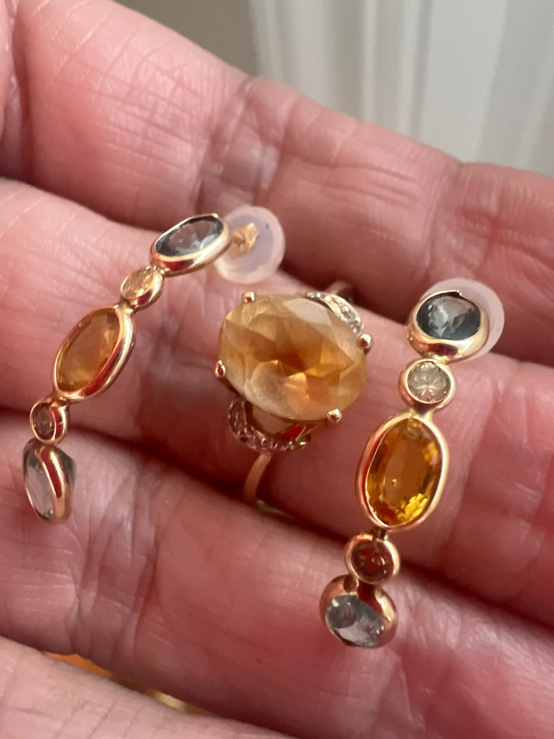 14k Citrine and Multi-Gemstone Ring and Earrings Set