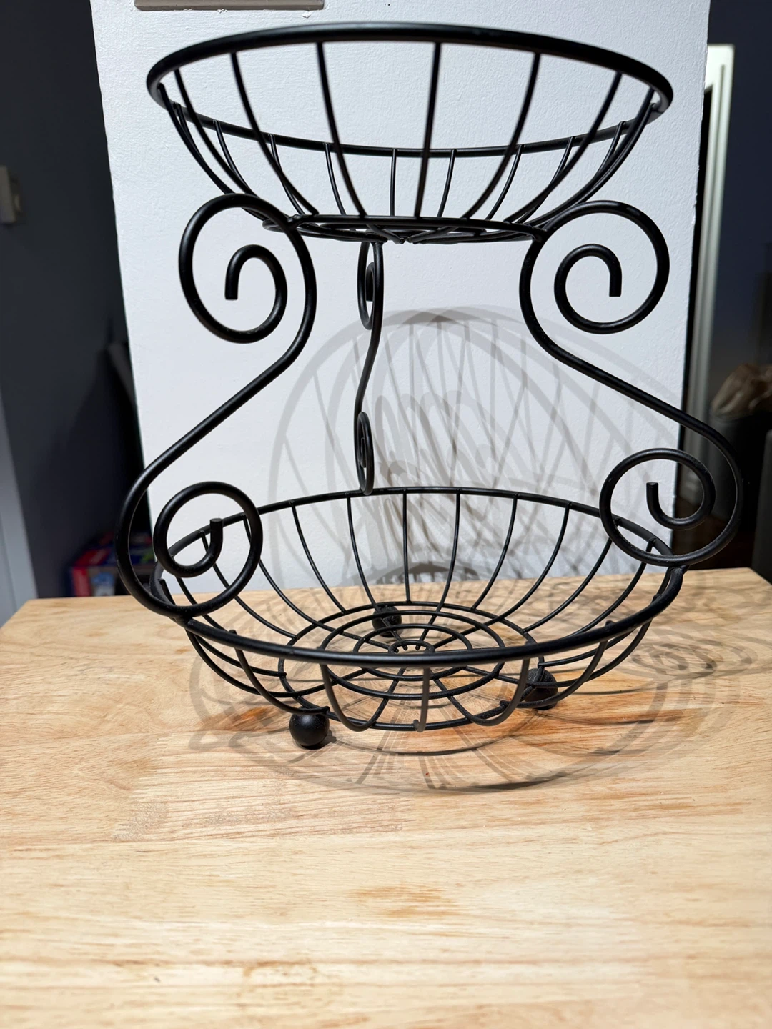 Black 2-Tier Wire Fruit Basket Stand