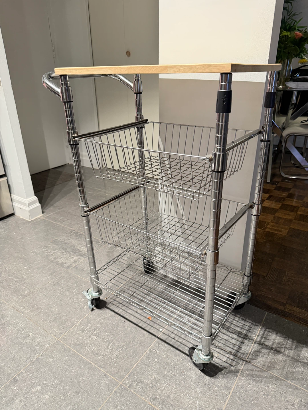Kitchen Cart with Wooden Top and 3 Wire Baskets - photo 2
