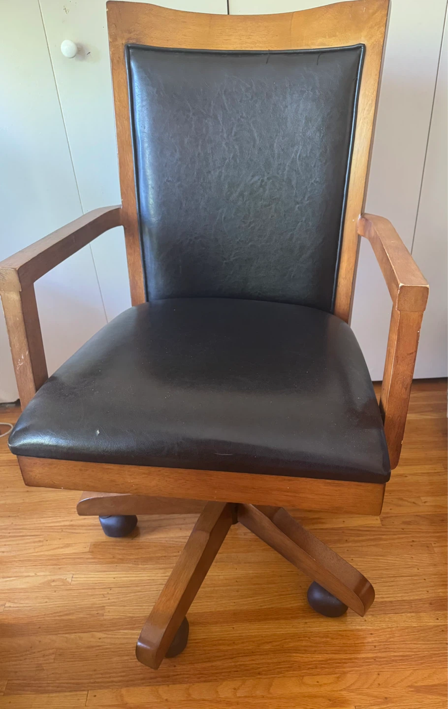 Wooden Office Chair with Black Faux Leather