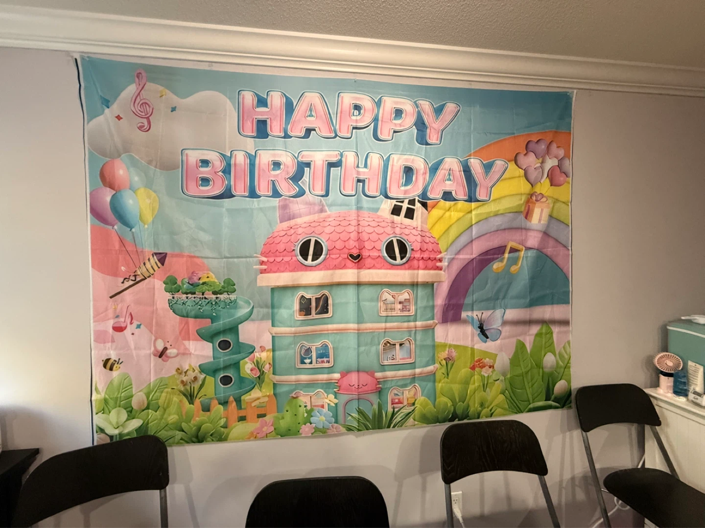 Happy Birthday Banner with Cat House Design