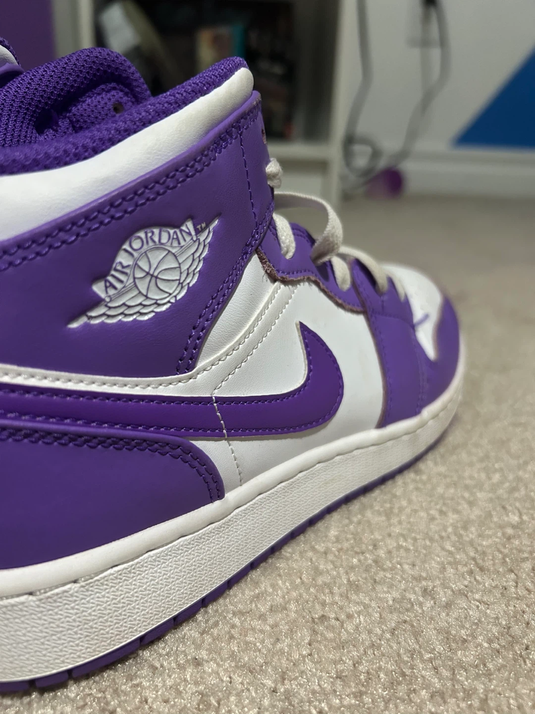 Air Jordan 1 Mid Purple and White Sneakers - photo 3