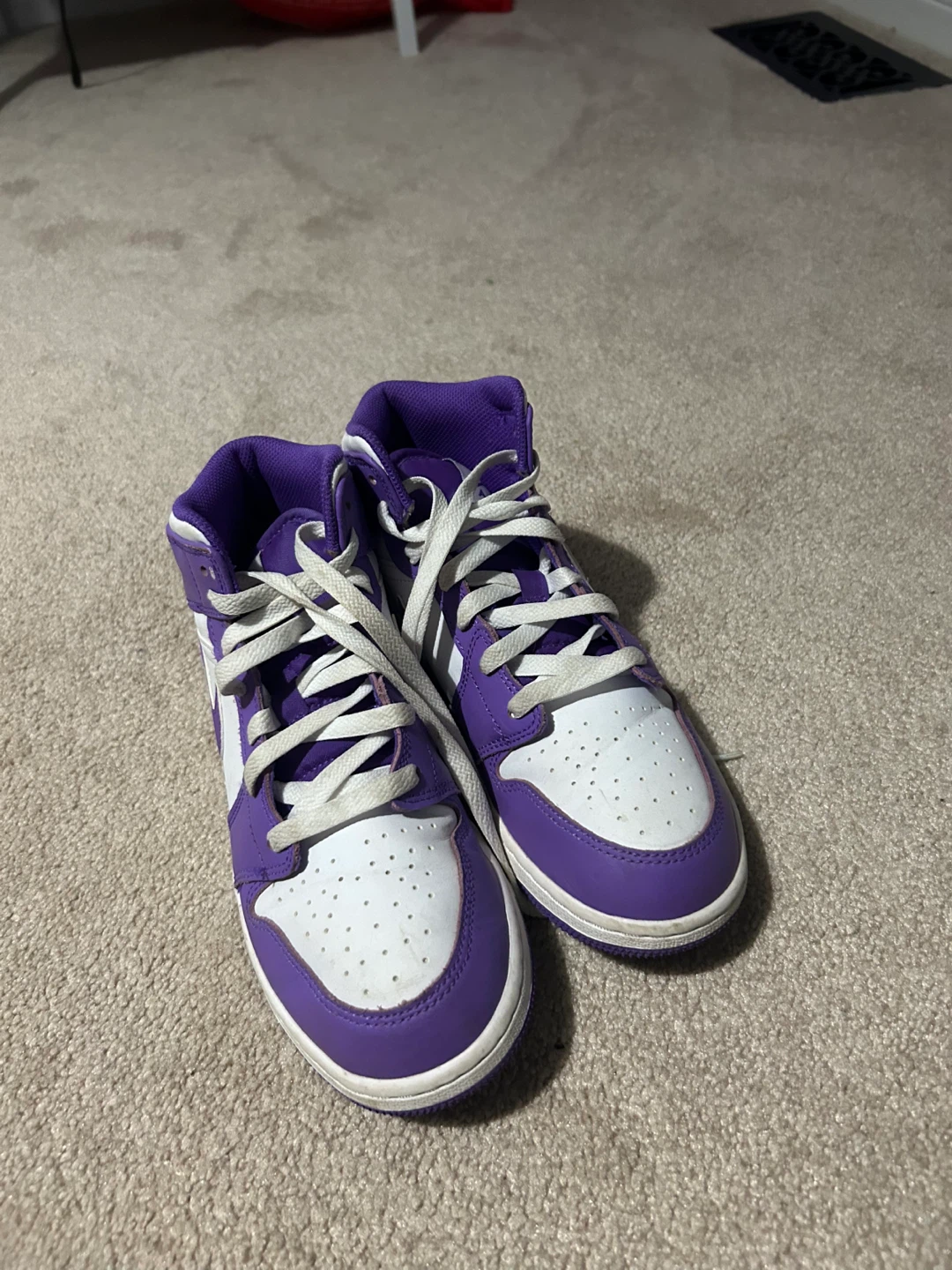 Air Jordan 1 Mid Purple and White Sneakers - photo 2