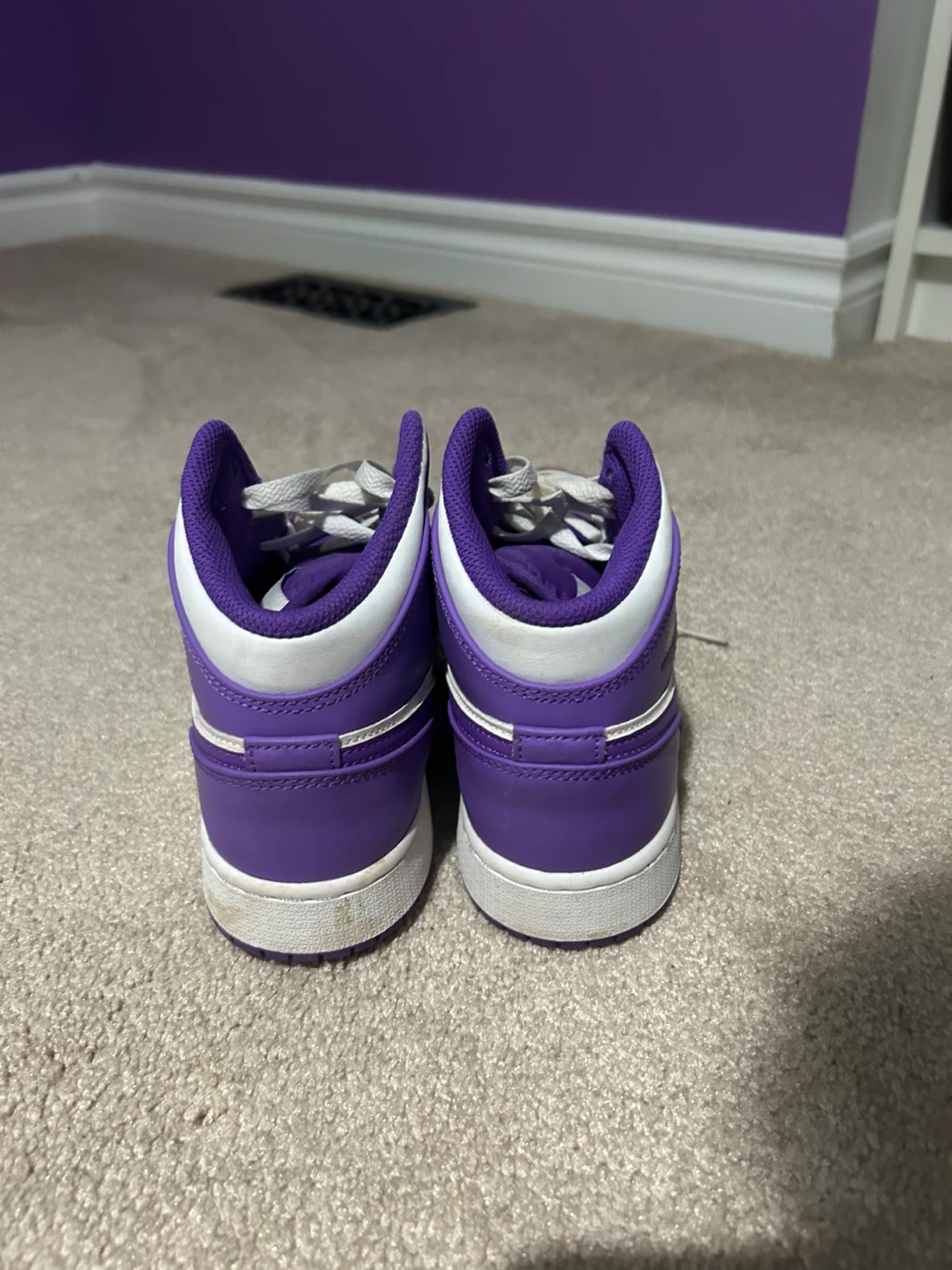 Air Jordan 1 Mid Purple and White Sneakers - photo 4