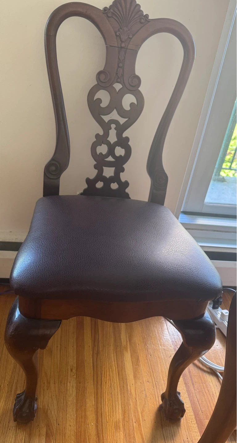 Antique Dining Chair - Dark Wood with Upholstered Seat