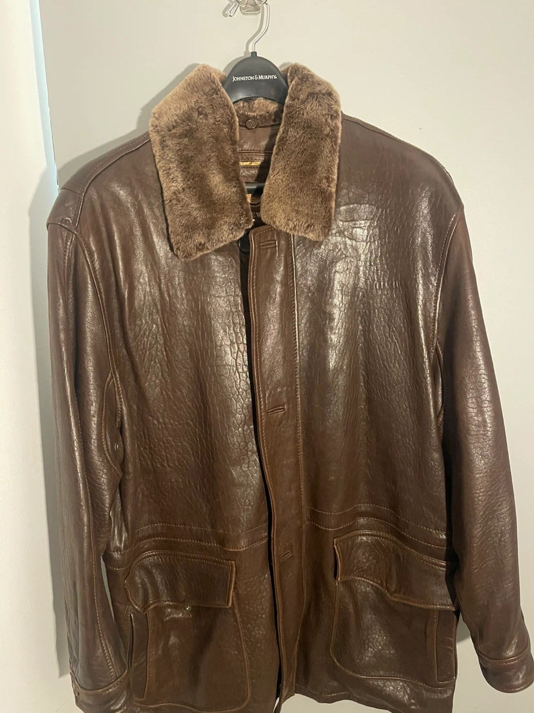 Marc New York brown leather jacket with fur collar size TG