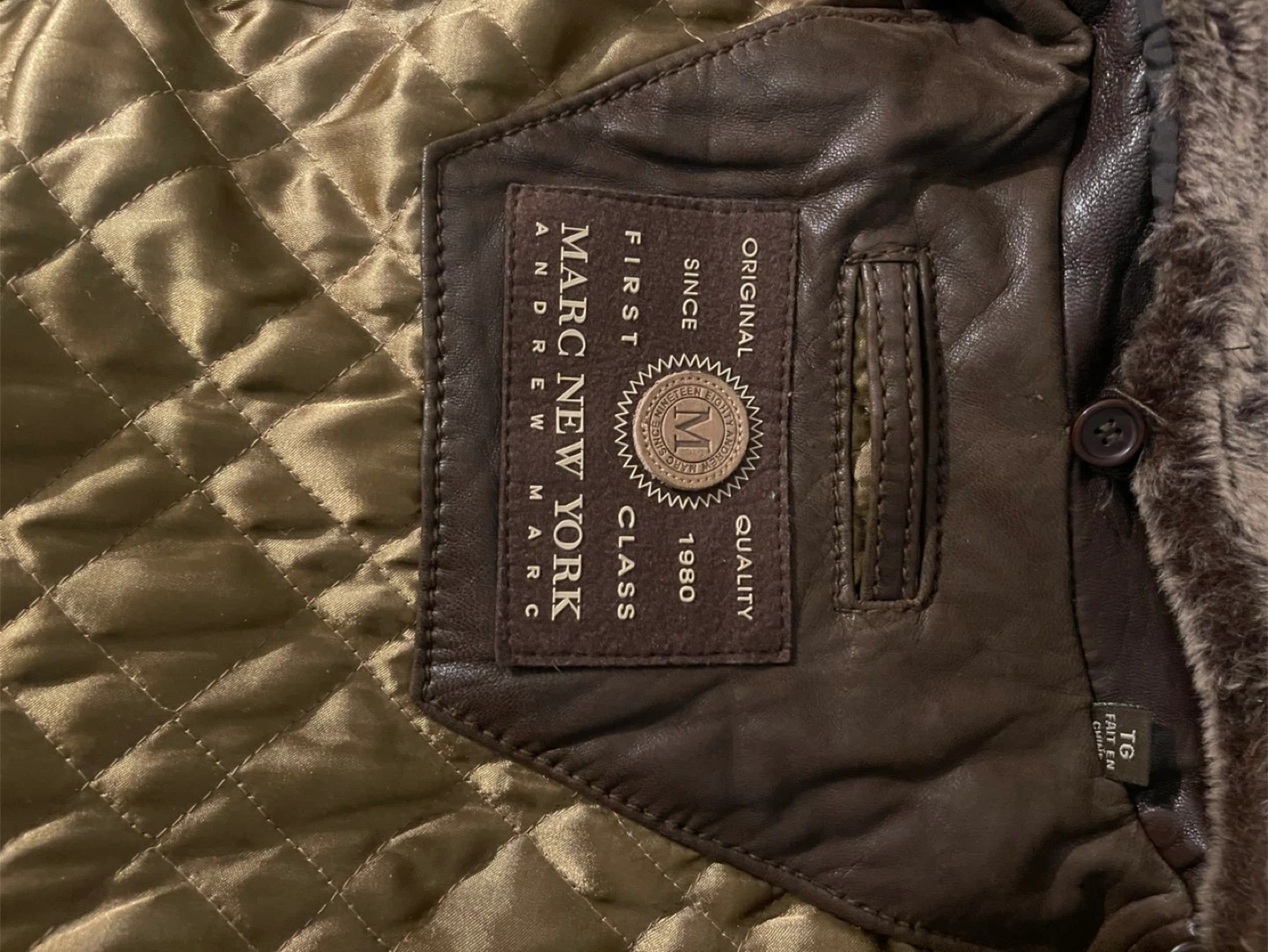 Marc New York brown leather jacket with fur collar size TG - photo 3