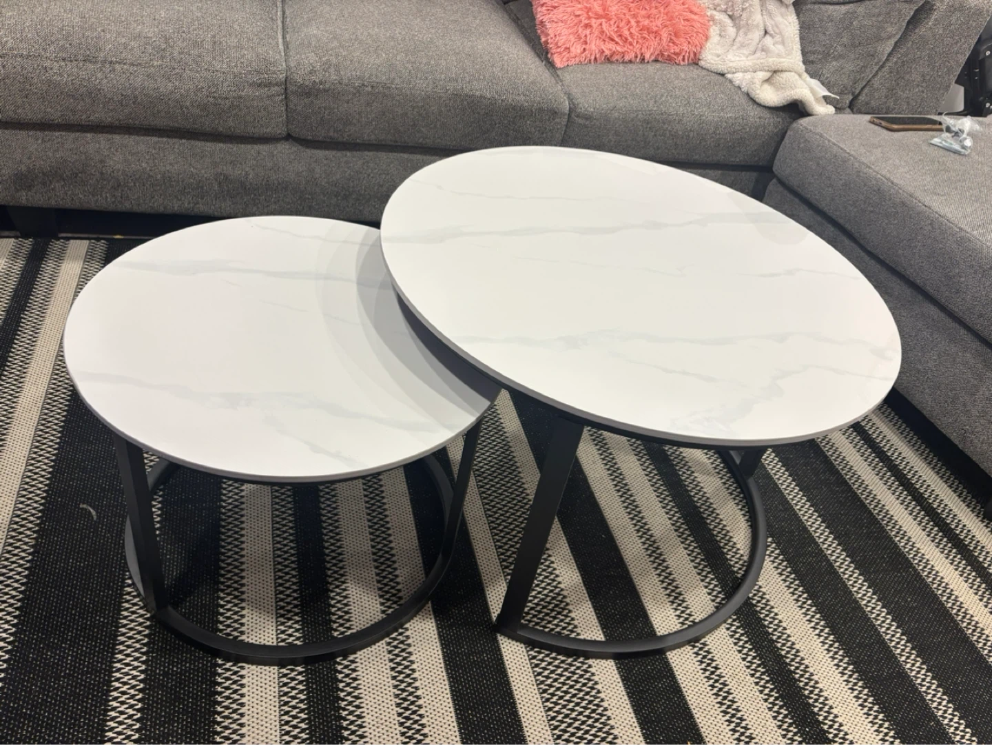 Nesting Coffee Tables - White Marble Top, Black Metal Frame