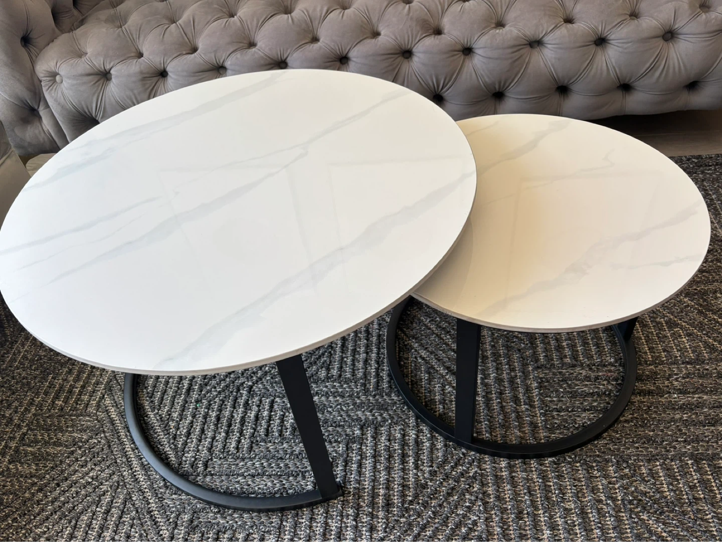 Nesting Coffee Tables - White Marble Top, Black Metal Frame - photo 4