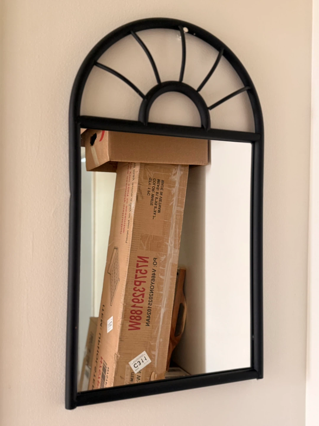 Black Arched Window Pane Mirror - photo 2