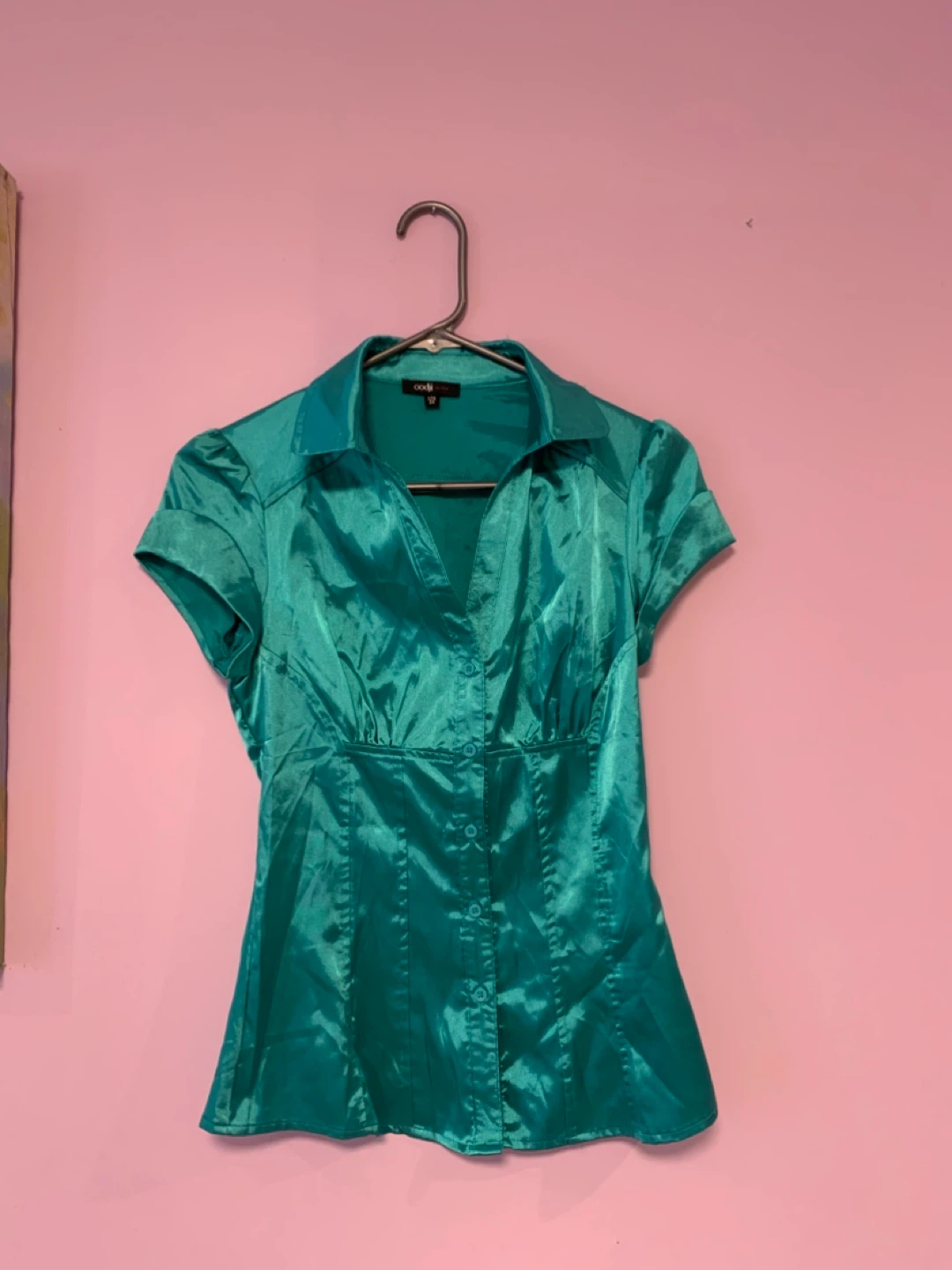 Emerald Satin Blouse - Size XS