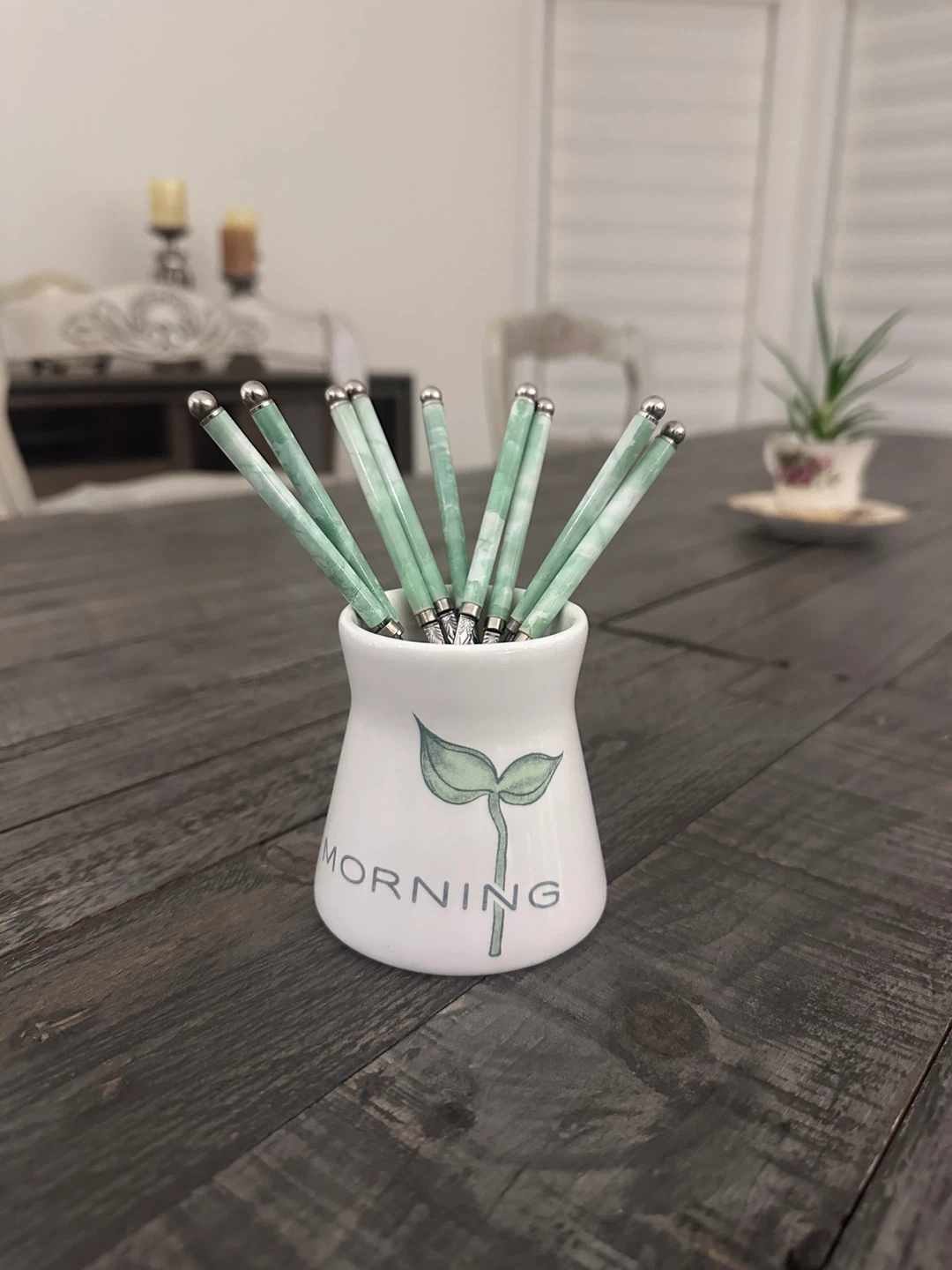 Set of  6 Spoons and 3 Forks with Green Jade Handles
