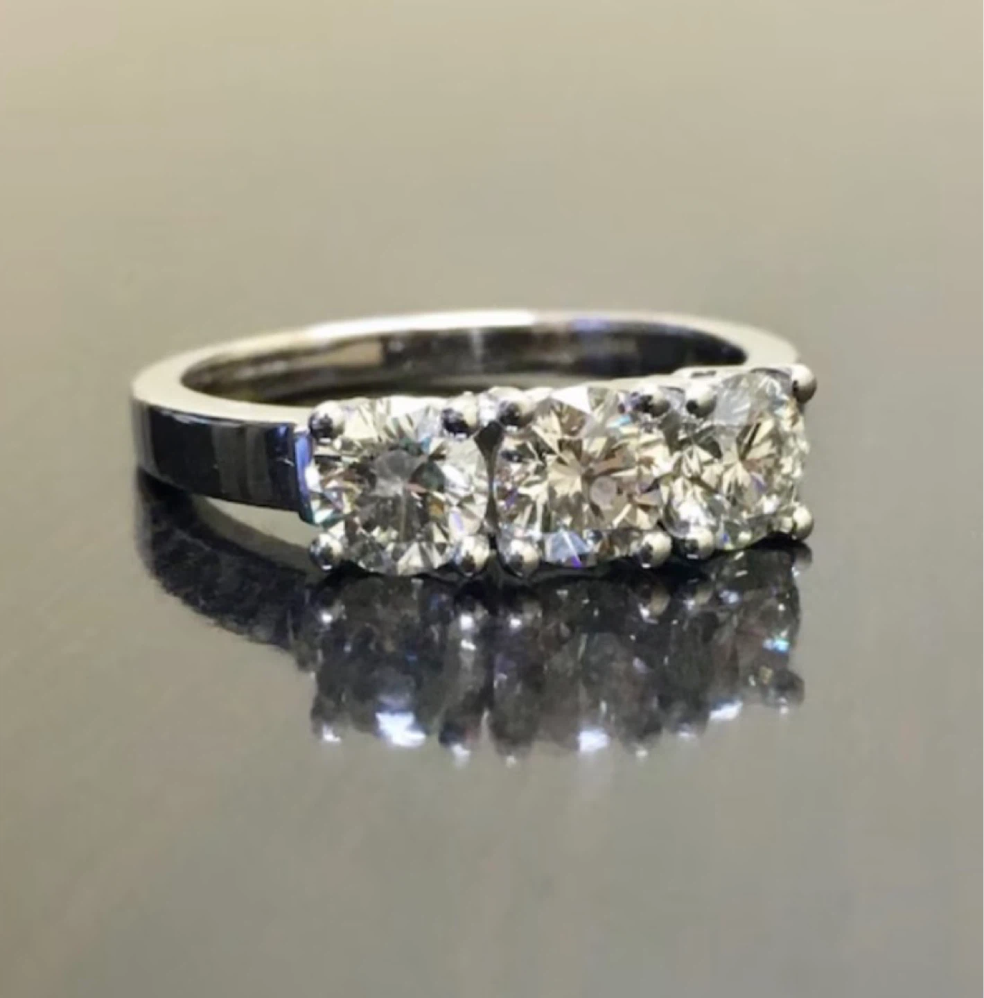 14K White Gold Diamond Three Stone engagement Ring