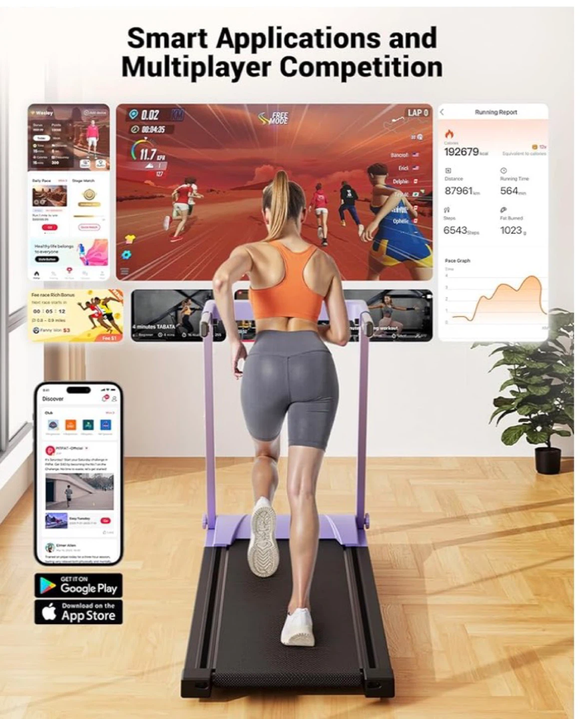 DeerRun Folding Treadmill - Purple with MAT - photo 2