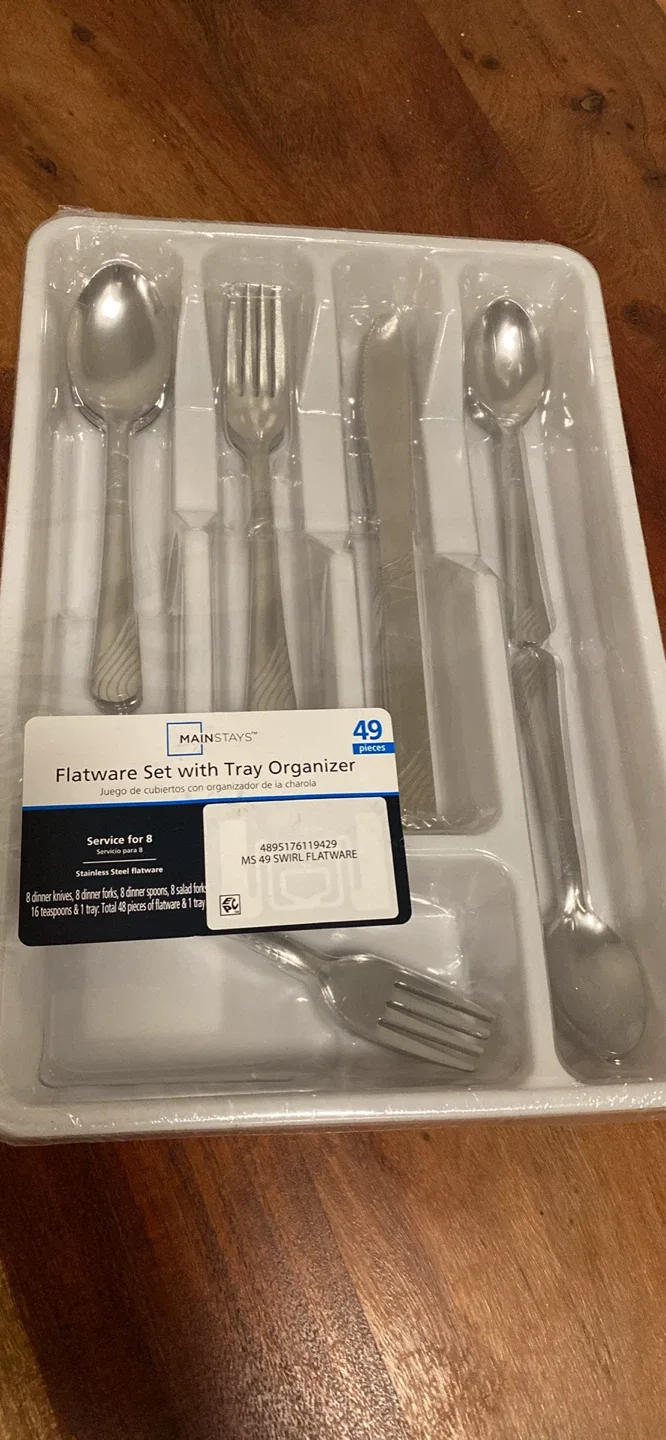 New (packed) Mainstays Flatware Set & Tray Organizer - 49 Pieces