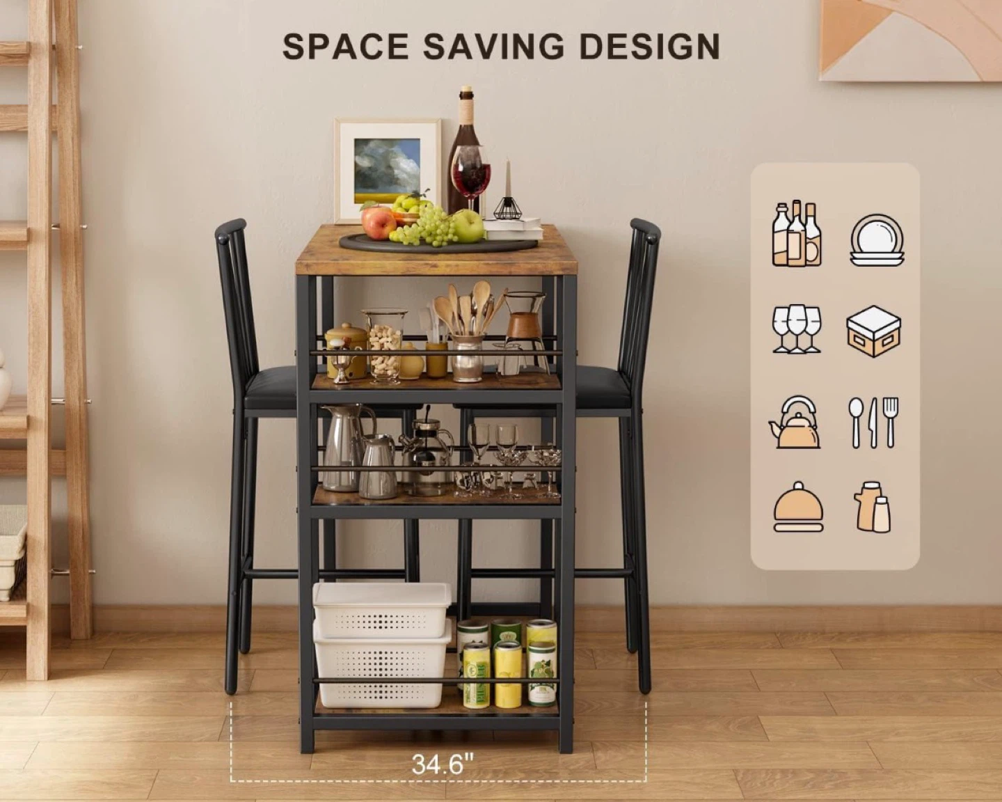 Dining Table Set for 2 + Storage Shelves - photo 4