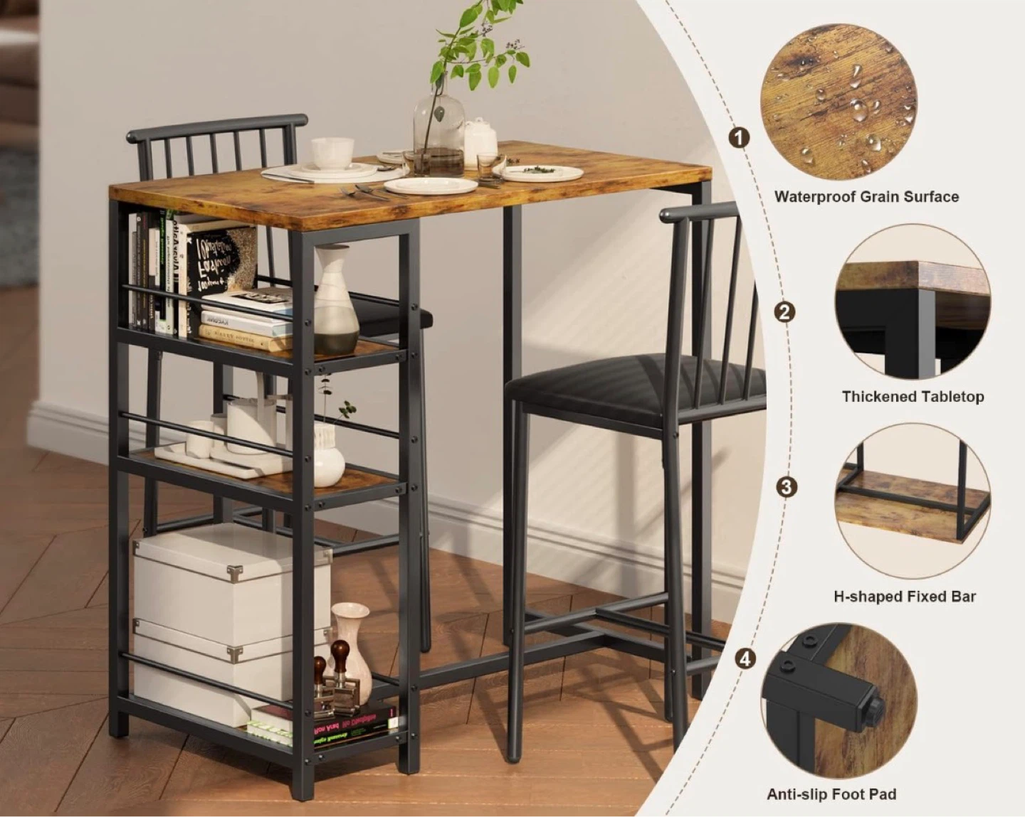 Dining Table Set for 2 + Storage Shelves - photo 5