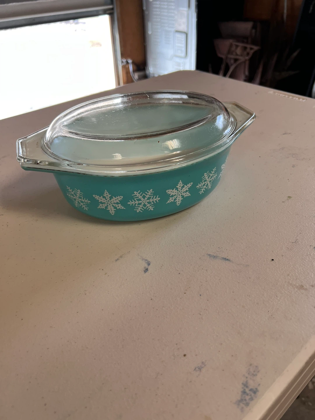 Antique Turquoise Snowflake Pyrex