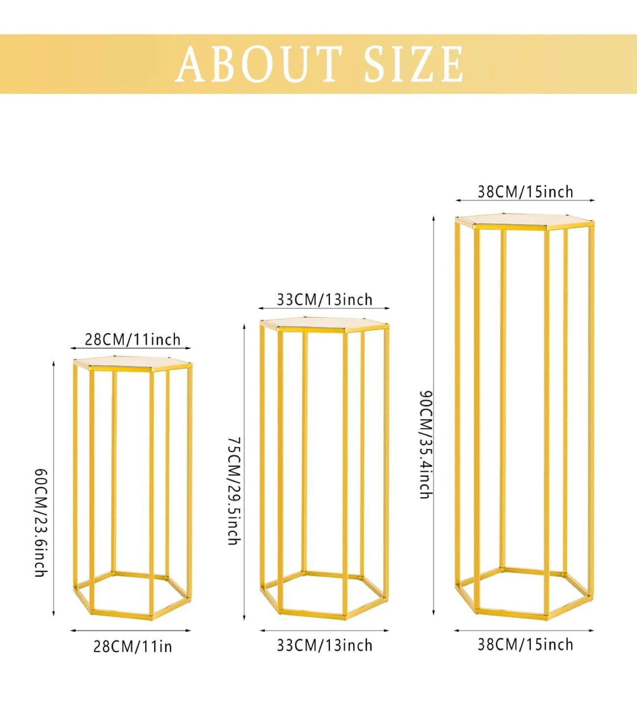 Set of 3 Gold Hexagon Pedestal Stands - photo 3
