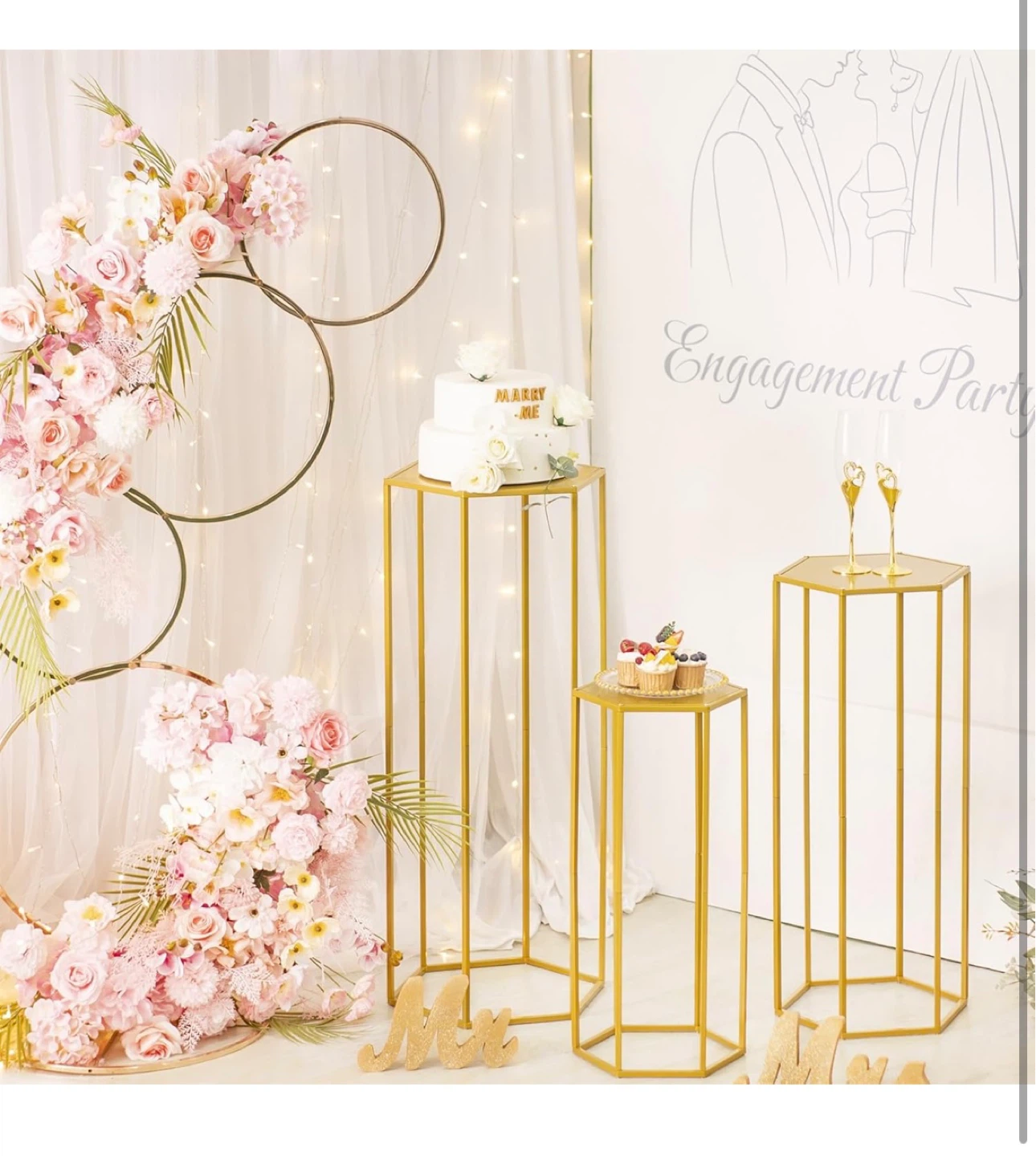 Set of 3 Gold Hexagon Pedestal Stands - photo 4