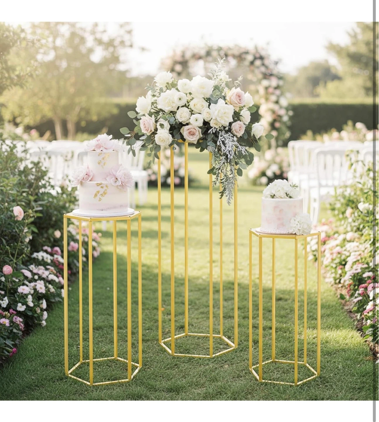 Set of 3 Gold Hexagon Pedestal Stands - photo 5