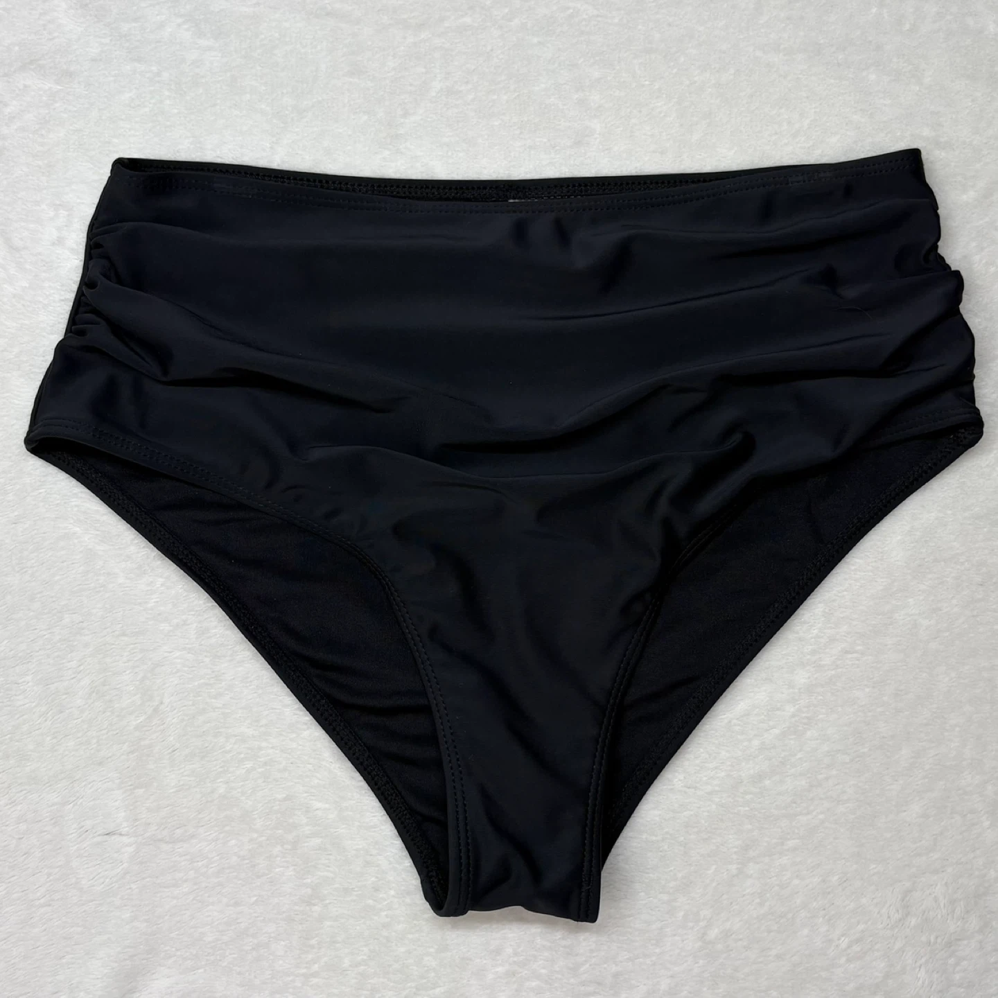 Black Mid Rise Ruched Side Bikini Swimsuit Bottoms Womens Size M - photo 2