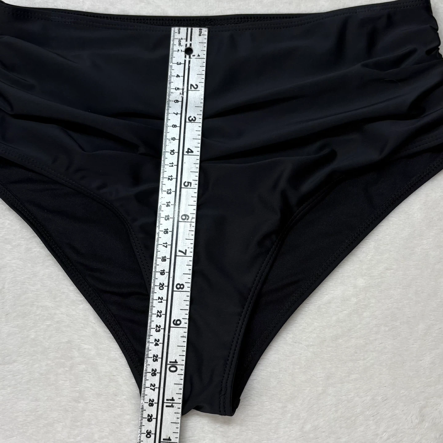 Black Mid Rise Ruched Side Bikini Swimsuit Bottoms Womens Size M - photo 4