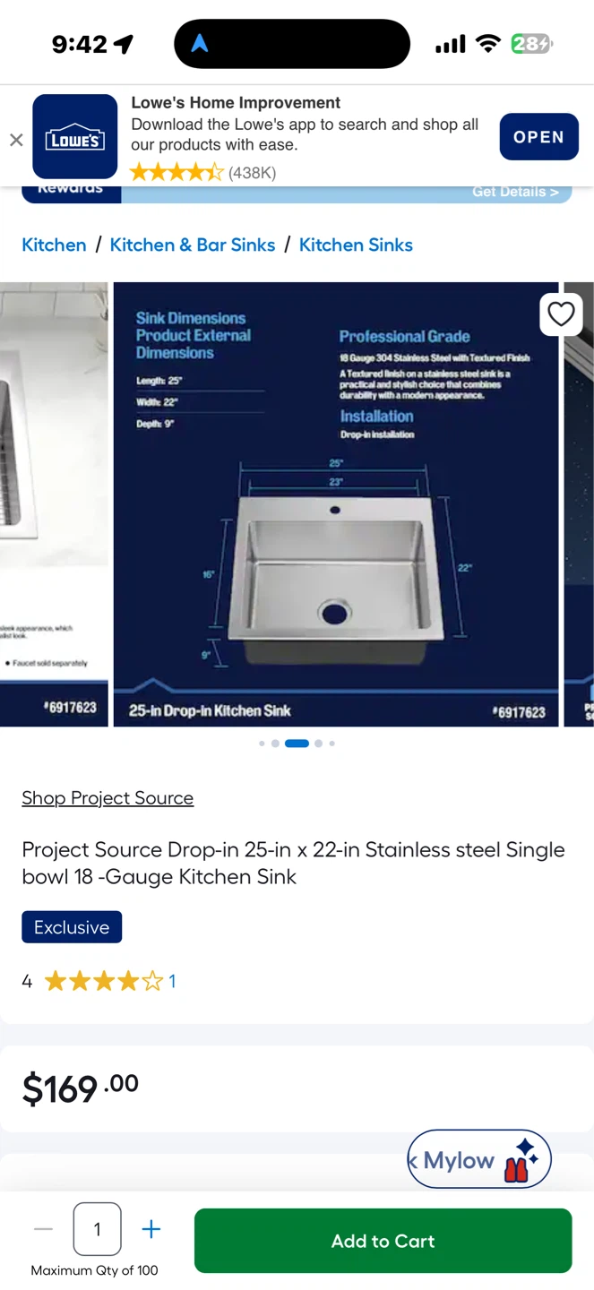 Project Source Stainless Steel Drop-in Kitchen Sink - photo 2