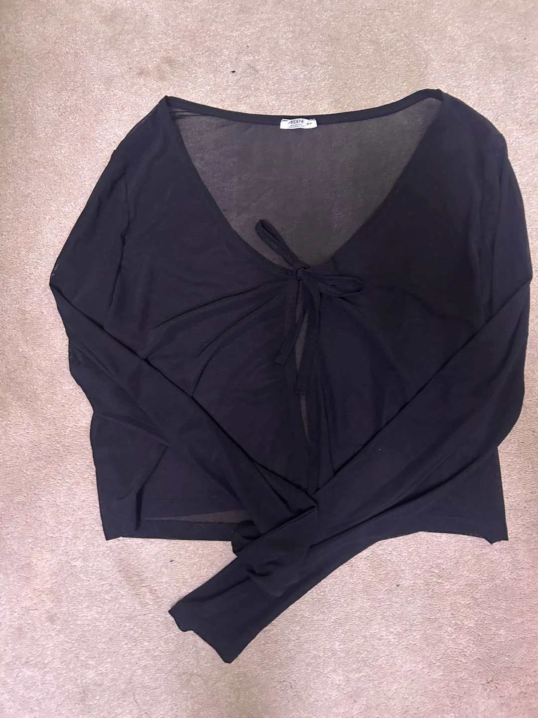 Ardene Black Mesh Tie-Front Top