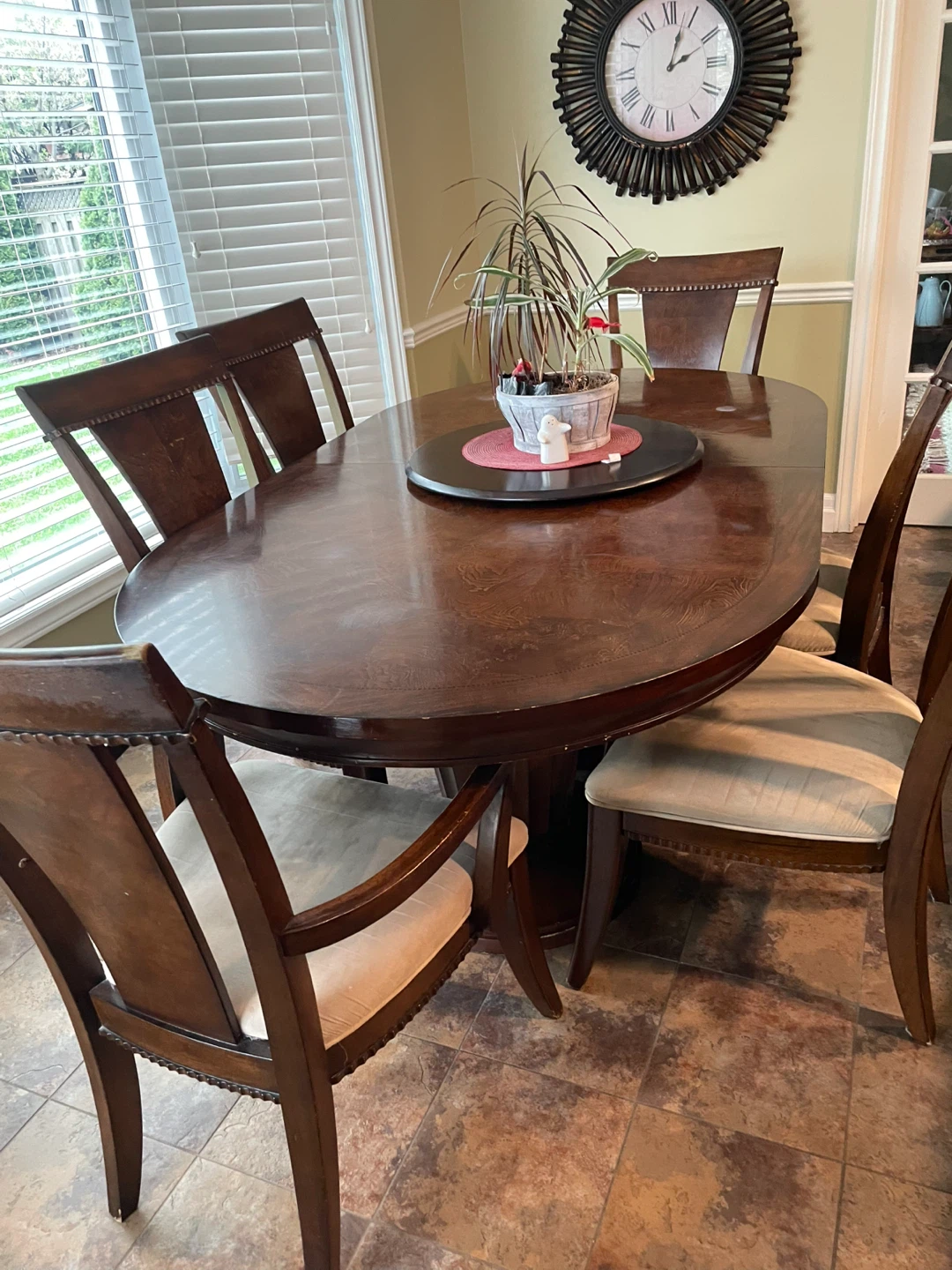 Cherry Oak Wood Table +  Chairs (6)
