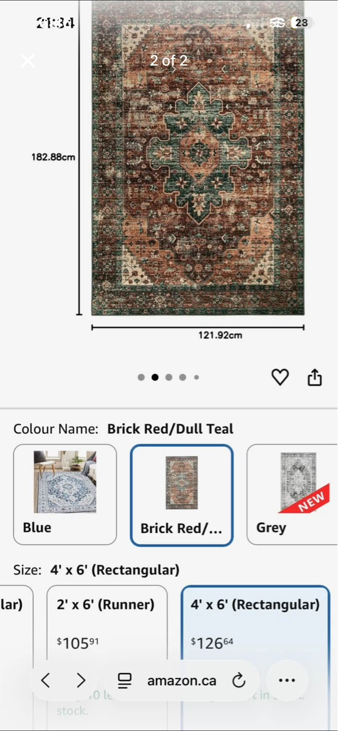 4' x 6' Rectangular Area Rug - Brick Red/Dull Teal - photo 2