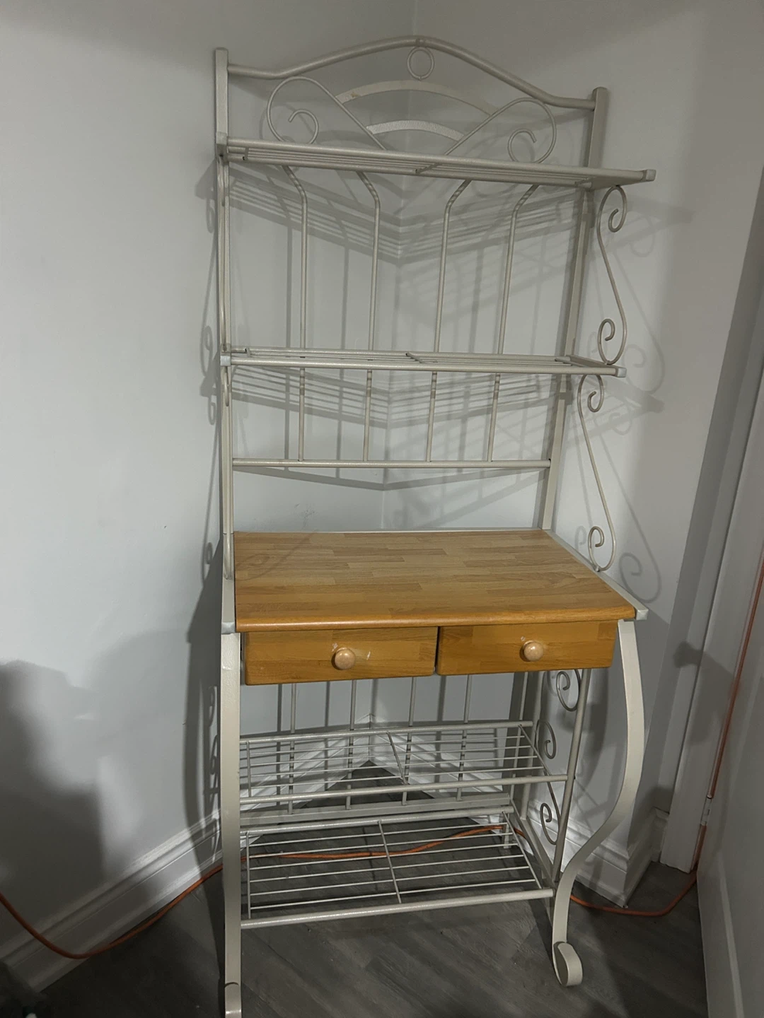 Baker's Rack with Wooden Top and Drawers