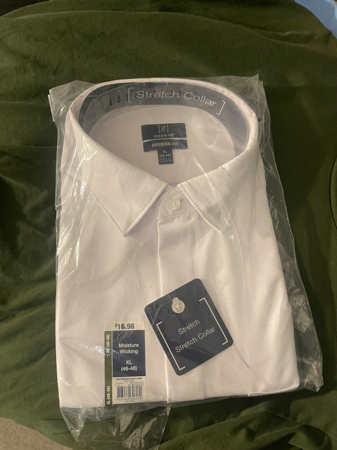 George Men's XL White "Stretch Collar" Modern Fit Dress Shirt