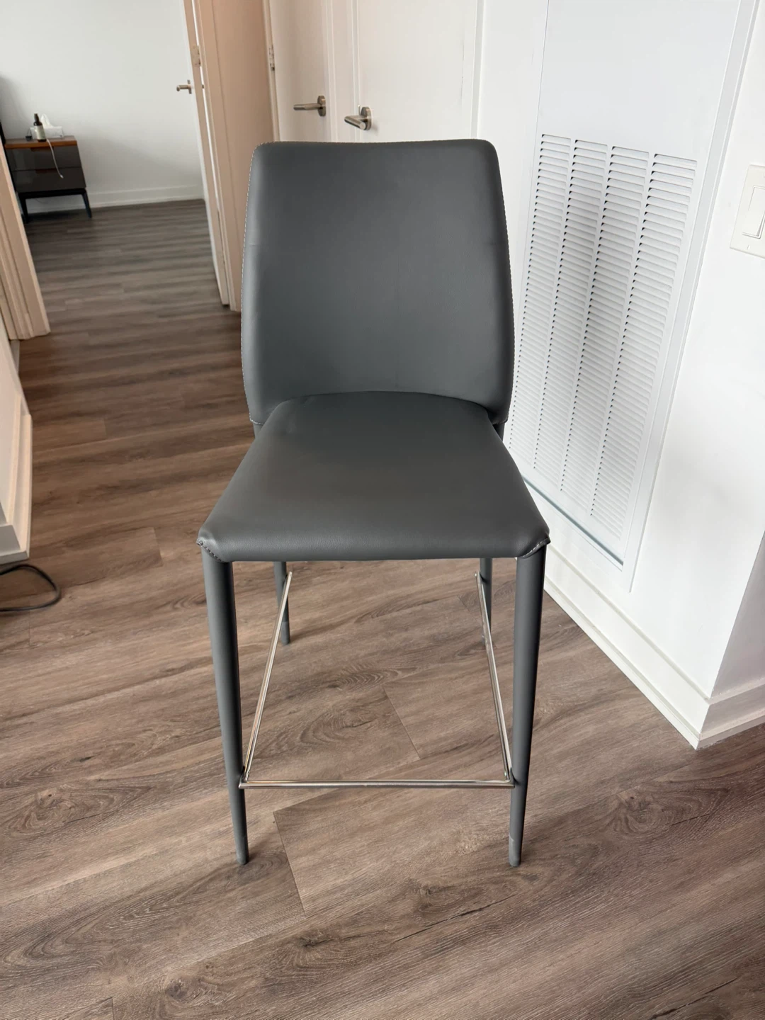 Dark Grey Faux Leather Bar Stool with Metal Footrest - photo 3
