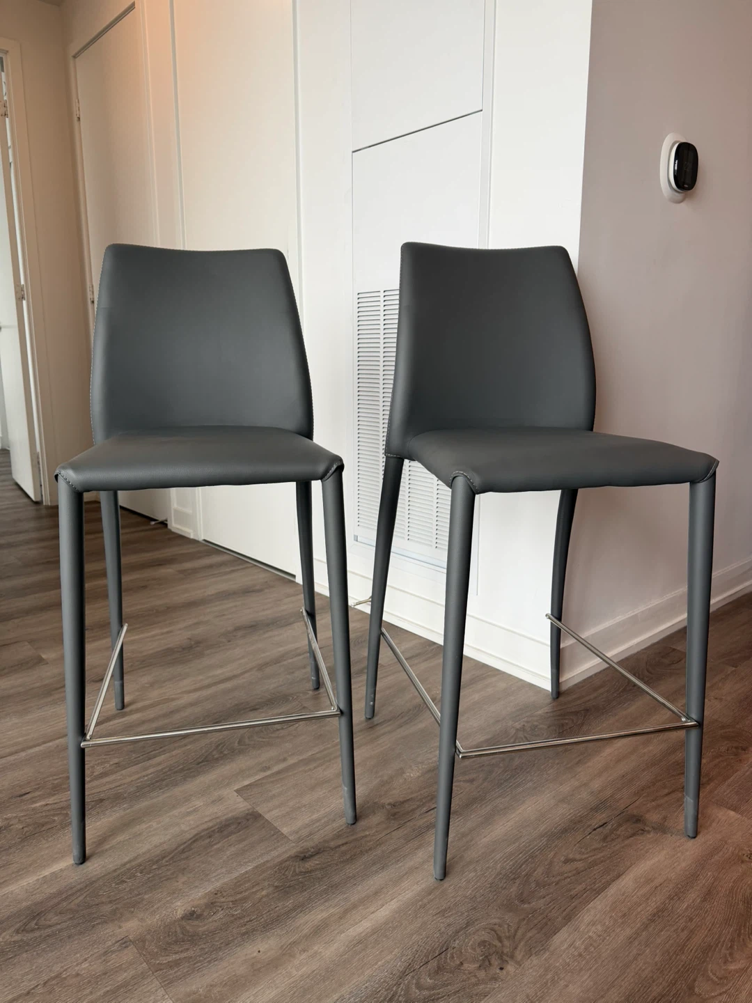 Dark Grey Faux Leather Bar Stool with Metal Footrest