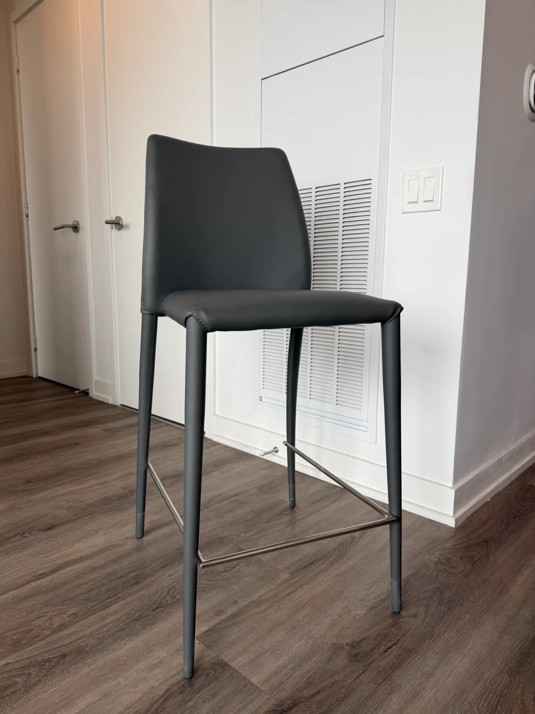 Dark Grey Faux Leather Bar Stool with Metal Footrest - photo 2