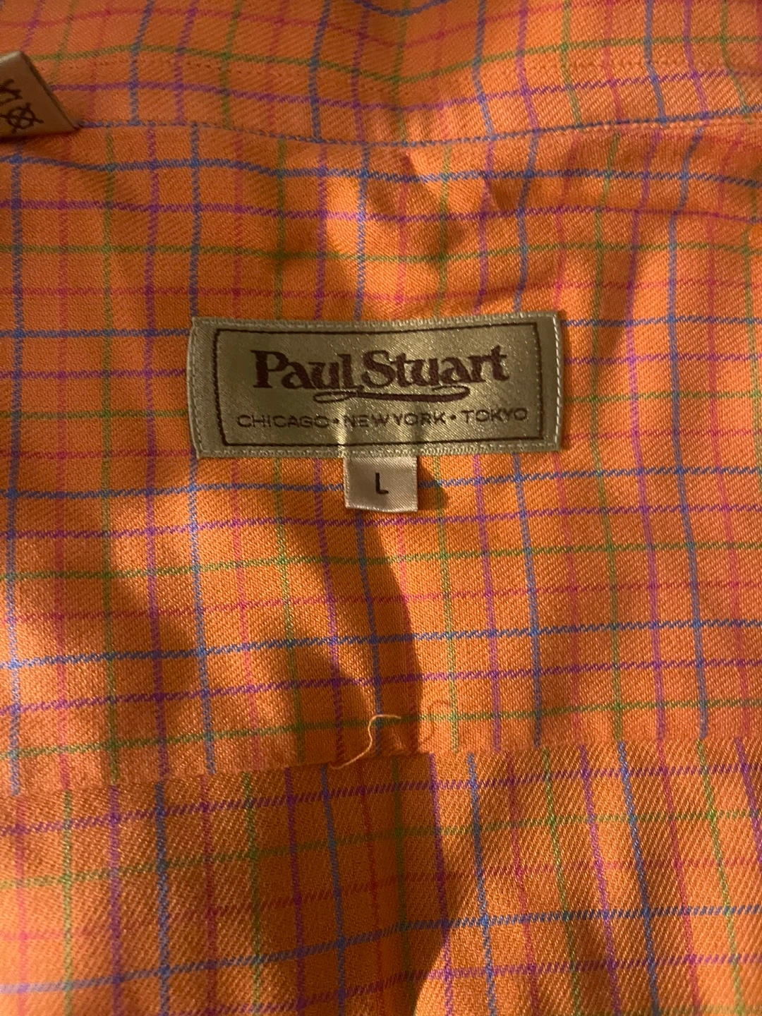 Paul Stuart Men's Plaid Button-Down Shirt Size L Orange