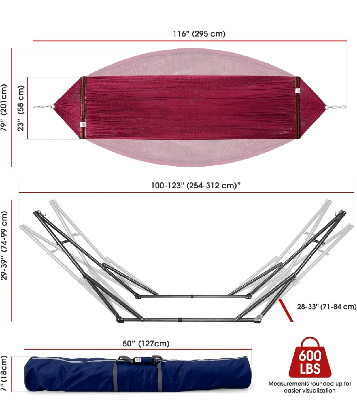 Maroon Polyester Hammock with Stand and Bag - photo 2