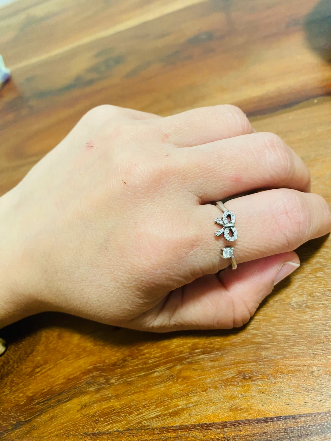 Sterling Silver Marked 925 Bow Ring with Stones