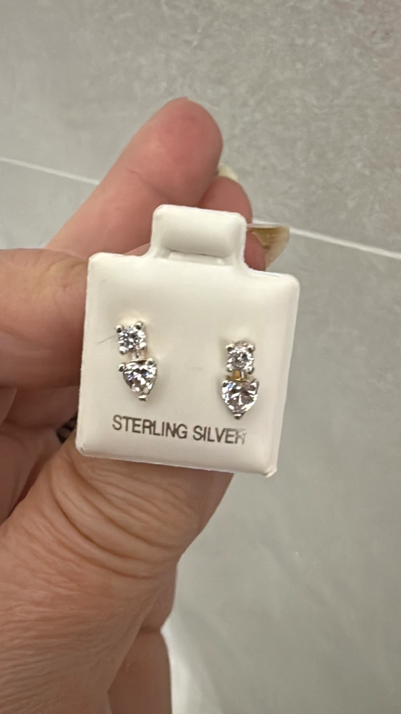 Sterling Silver Heart and Round Stud Earrings - photo 3